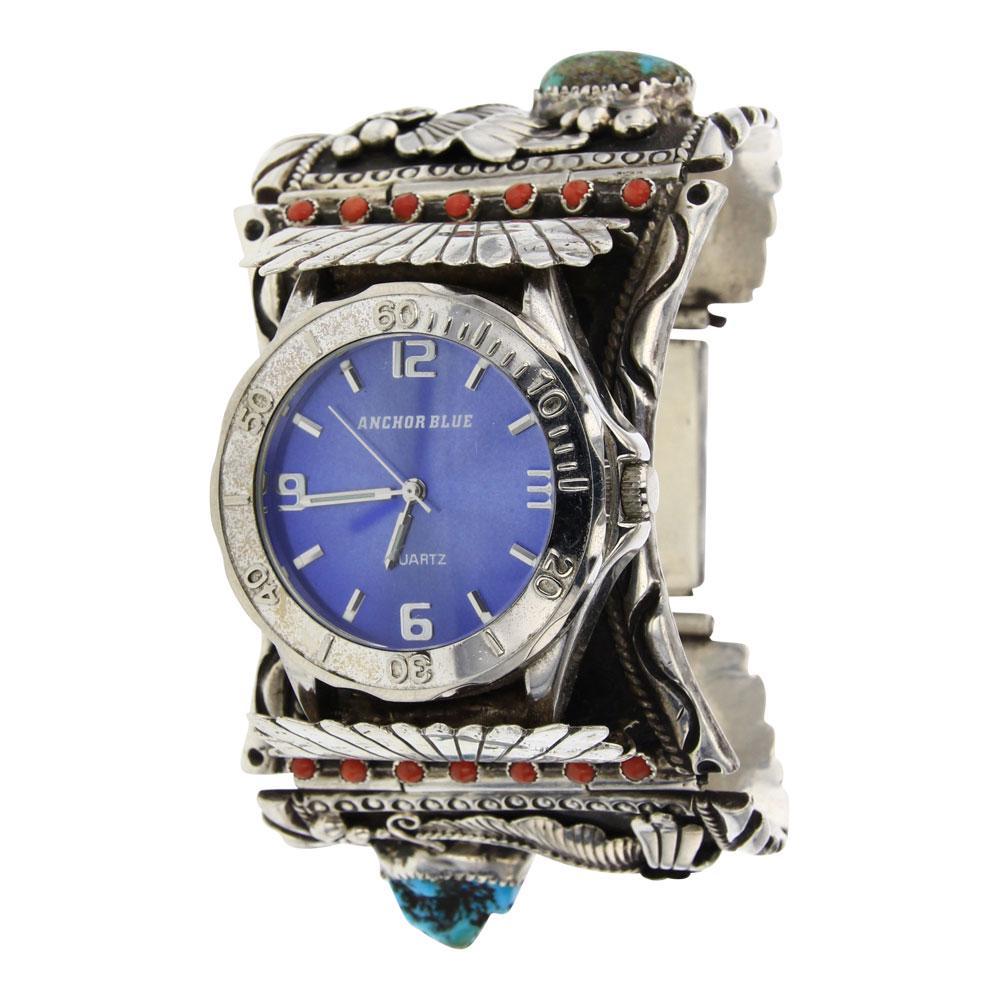 Vintage Turquoise & Coral Watch Bracelet (1 of 4)