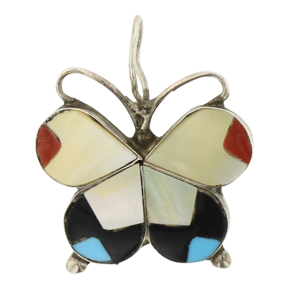Vintage Zuni Inlay Mixed Stone Butterfly Pendant (1 of 2)