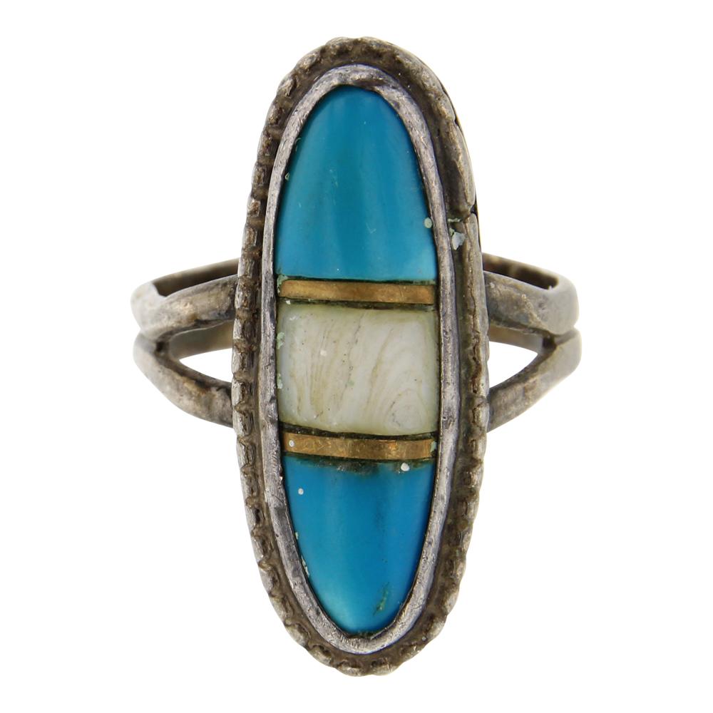 Vintage Pawn Turquoise And Shell Inlay Ring (1 of 3)