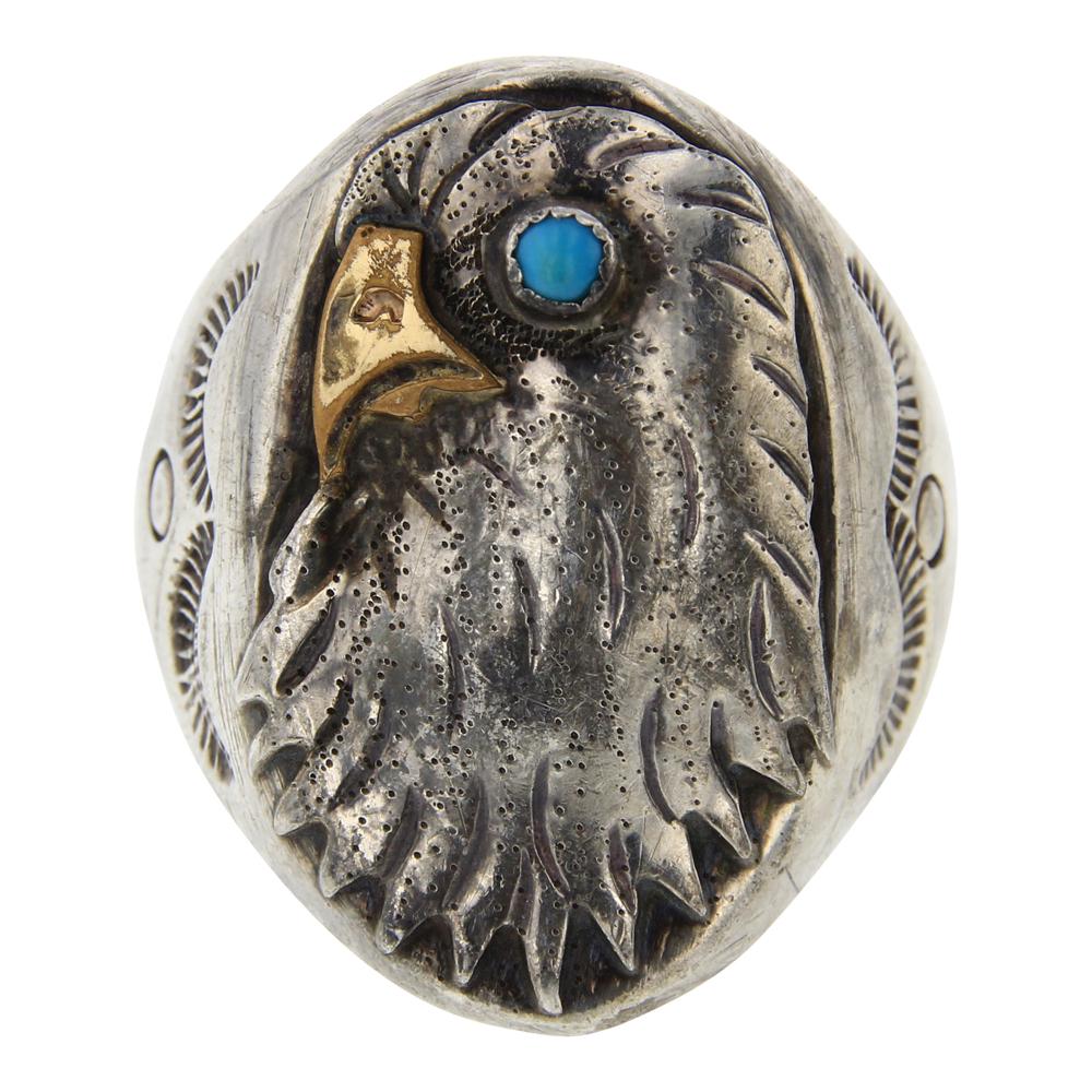 Vintage Pawn Turquoise Men's Eagle Ring (1 of 3)