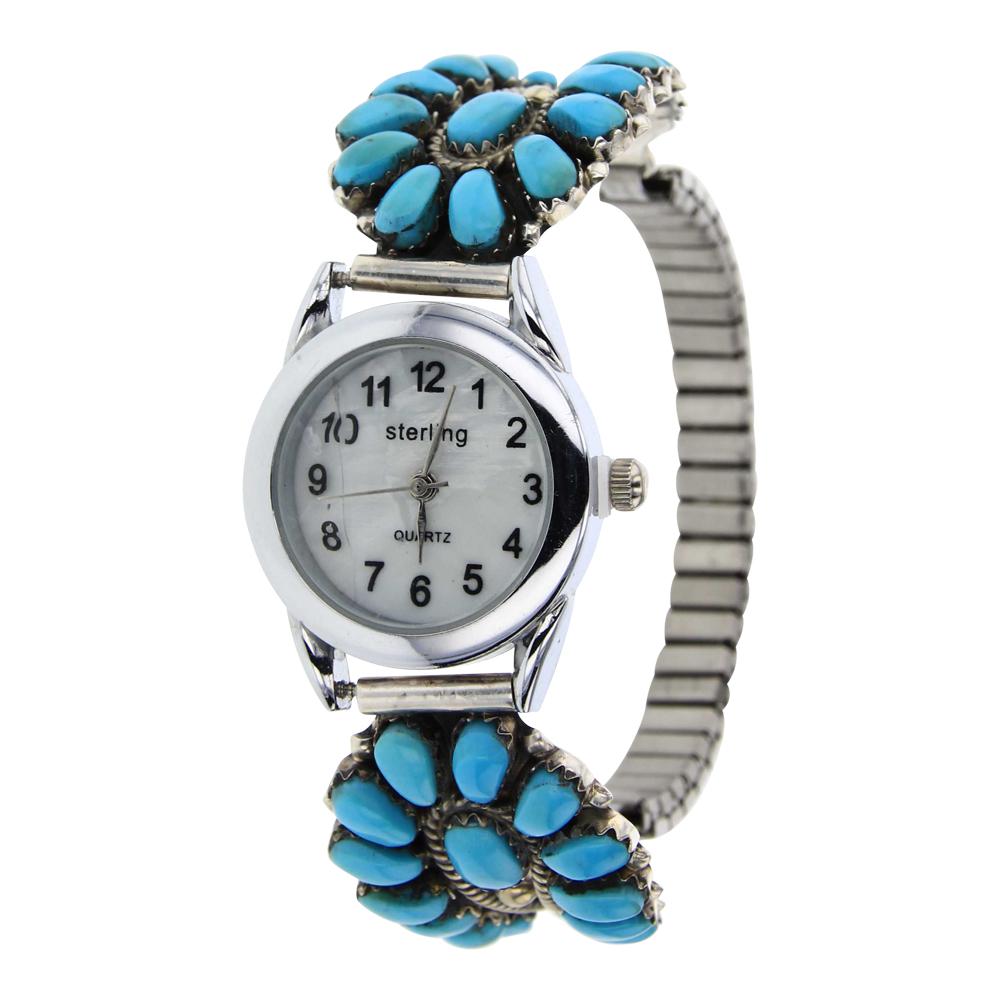 Block Reconstituted Turquoise Watch Bracelet (1 of 4)