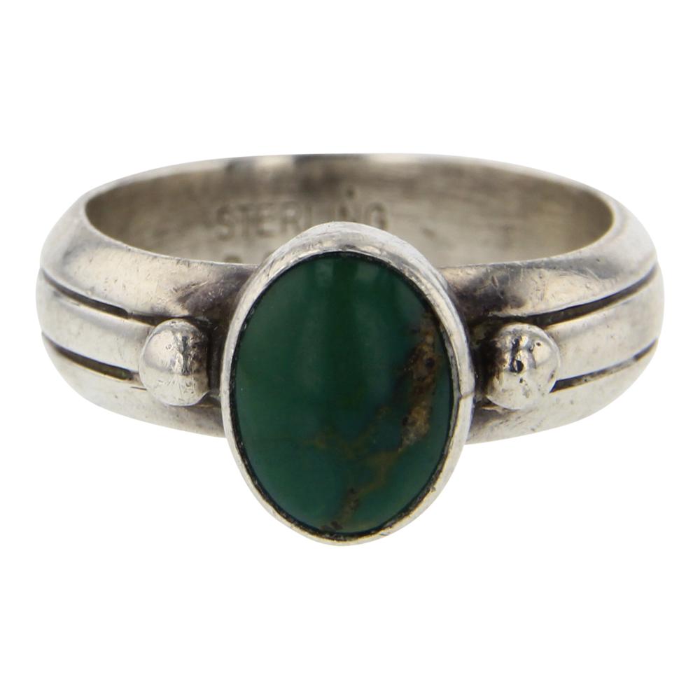 Skeets Royston Turquoise Ring: Sterling Silver | Genuine Royston Turquoise | Skeets Royston Turquoise Ring | Navajo Native American Southwest Indian Jewelry | Weight: 5.4 Grams, | Dimensions: Ring: 6 size, .5" face width | Signed: