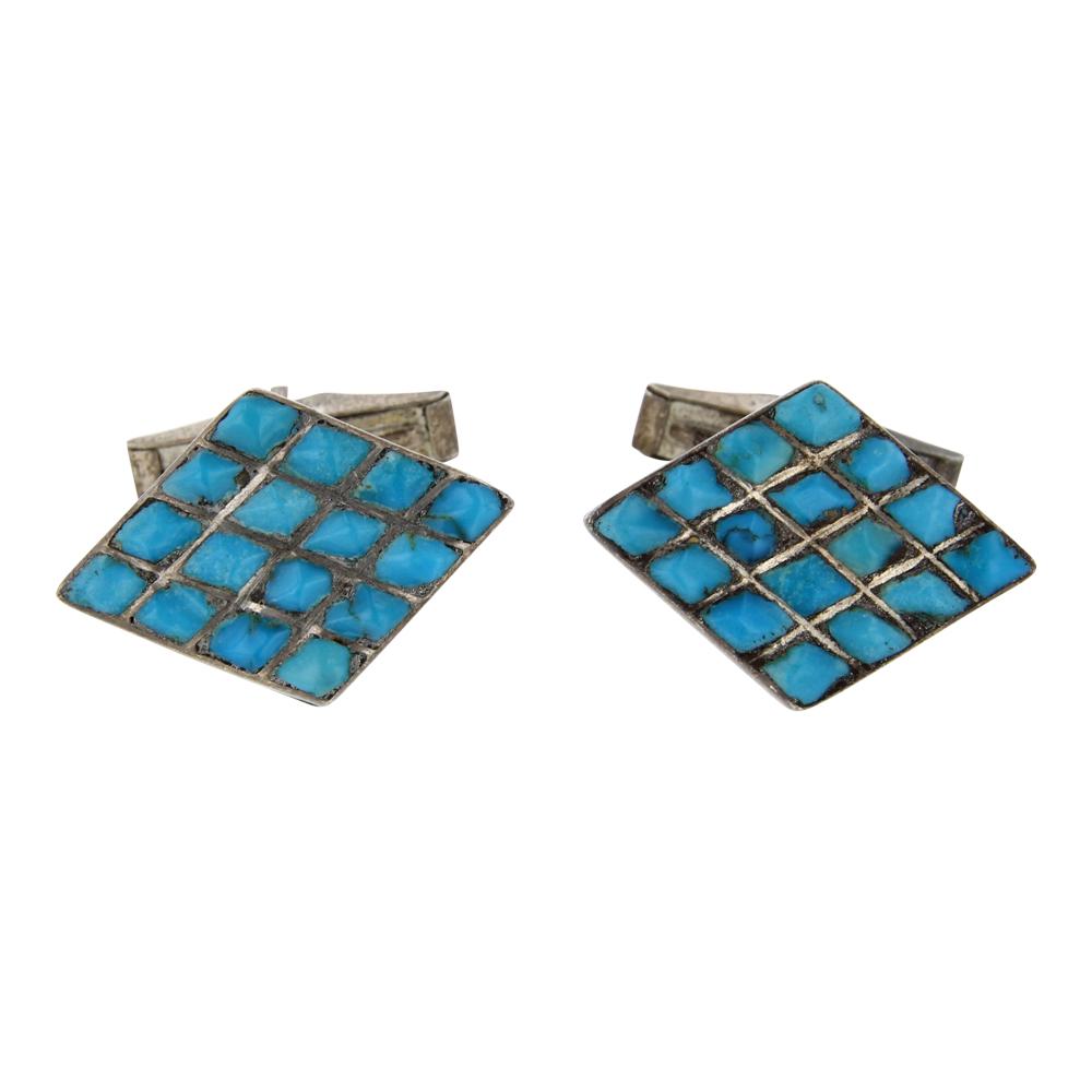 Vintage Turquoise Zuni Inlay Cuff Links (1 of 3)