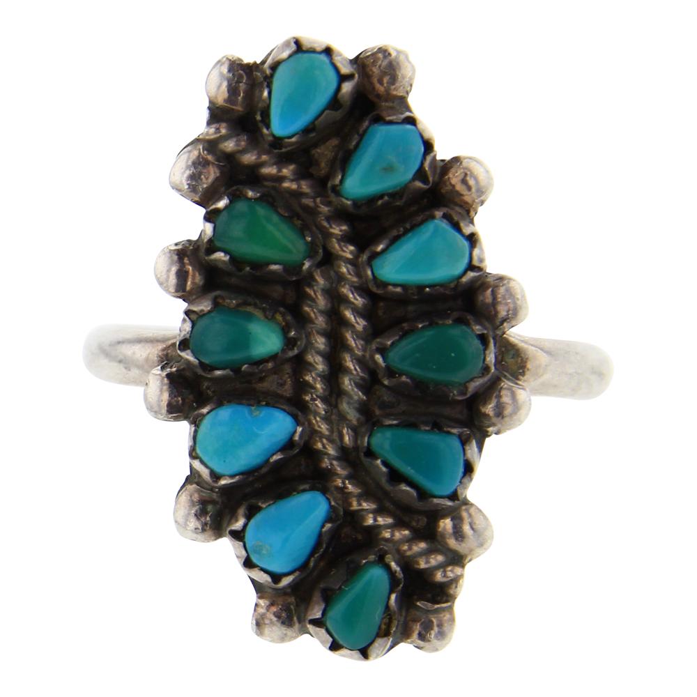 Old Pawn Turquoise Ring: Sterling Silver | Genuine Turquoise | Old Pawn Turquoise Ring | Navajo Native American Southwest Indian Jewelry | Weight: 2.5 Grams, | Dimensions: Ring: 5.25 size, .75" face width |