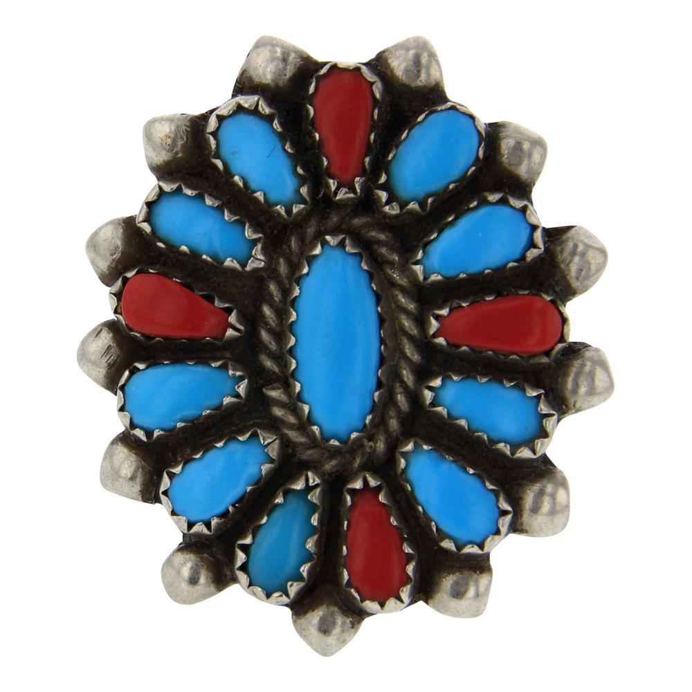 Vintage Turquoise & Coral Cluster Ring (1 of 4)