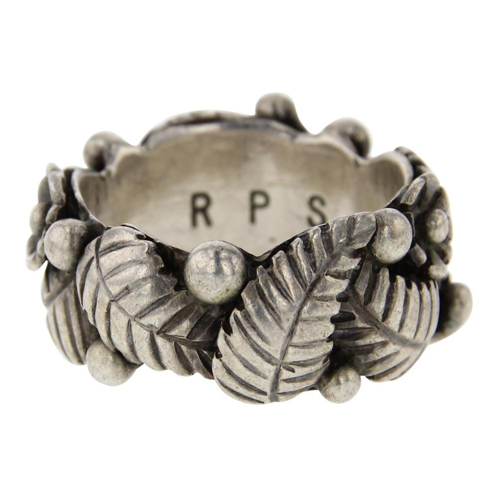 Navajo Plain Silver Leaf work Band Ring (1 of 3)