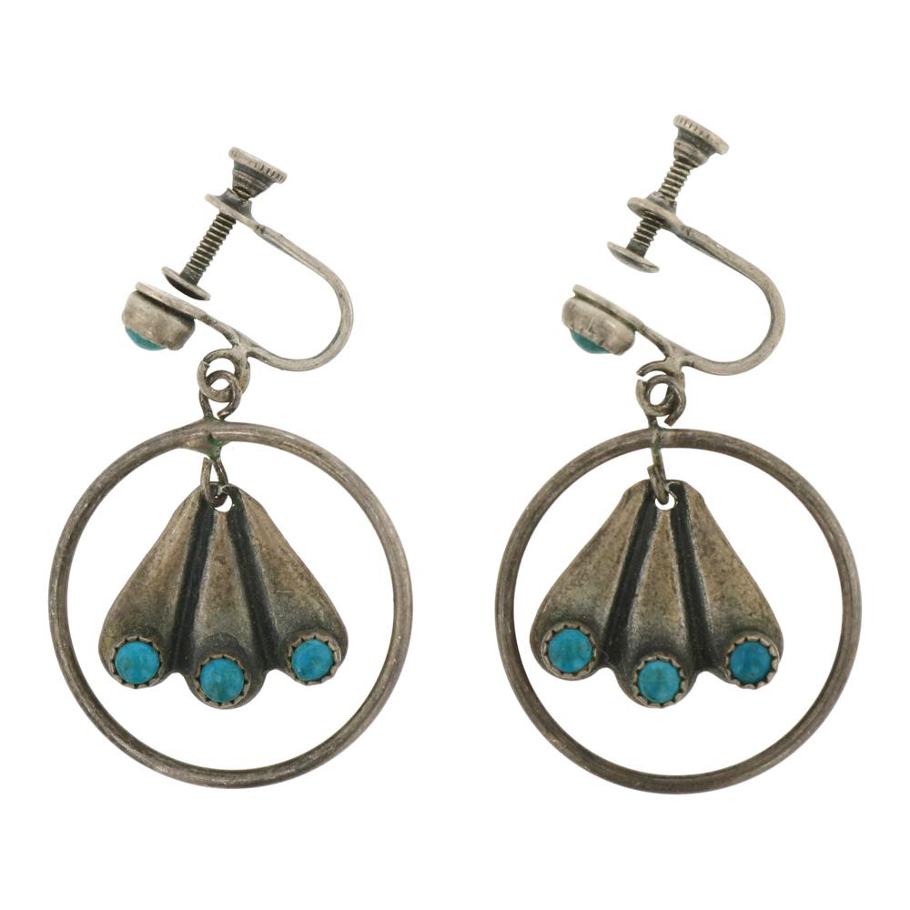 Vintage Turquoise Screw Back Earrings: Sterling Silver | Genuine Turquoise | Vintage Turquoise Screw Back Earrings | Navajo Native American Southwest Indian Jewelry | Weight: 5.4 Grams, | Dimensions: Earrings: 1" x 1.25" (for both) |