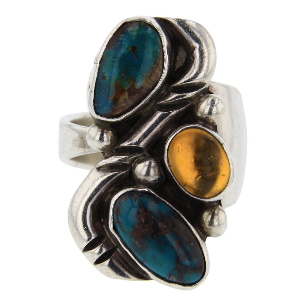 Turquoise & Amber Adjustable Ring (1 of 3)
