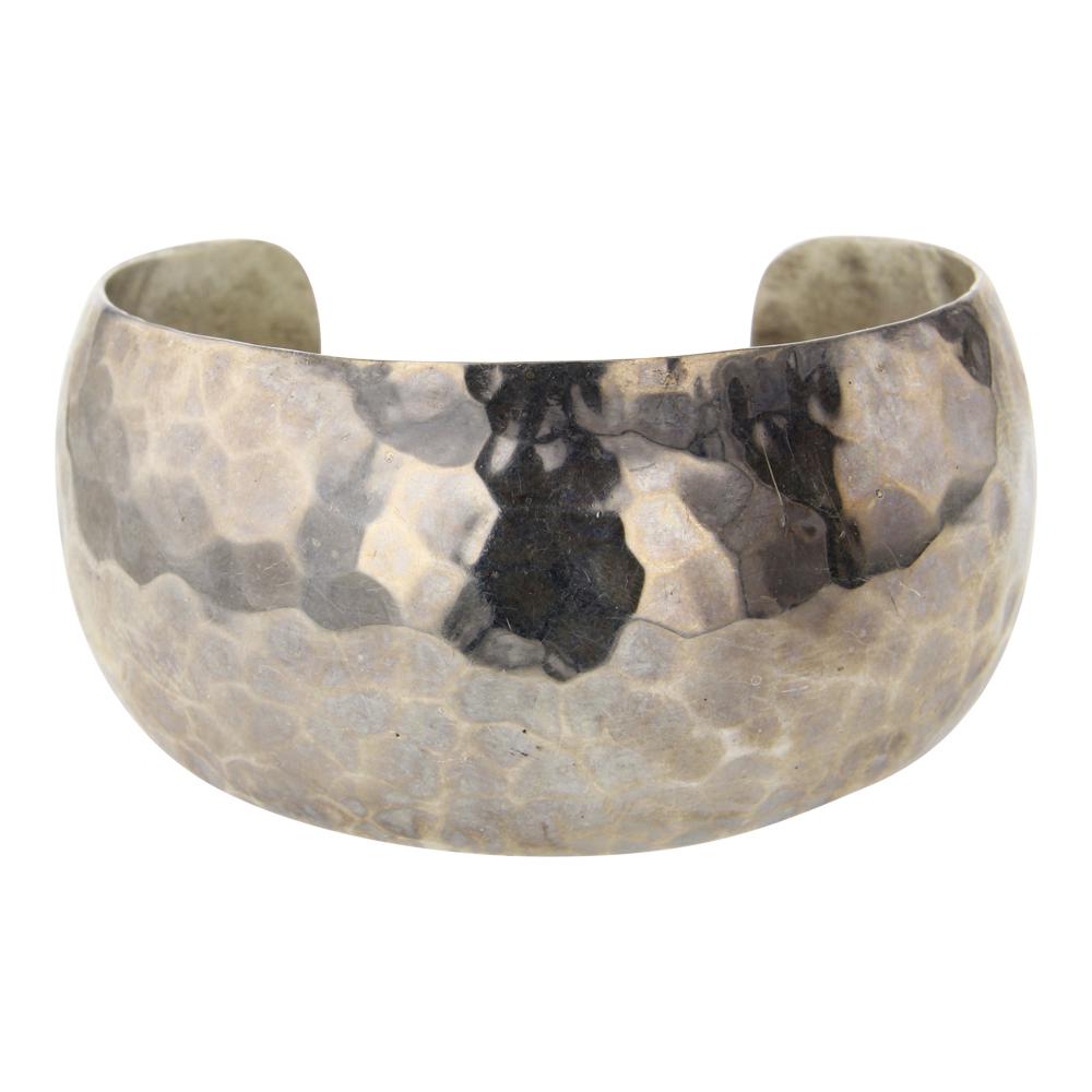 Plain Silver Domed Hammered Cuff Bracelet (1 of 3)