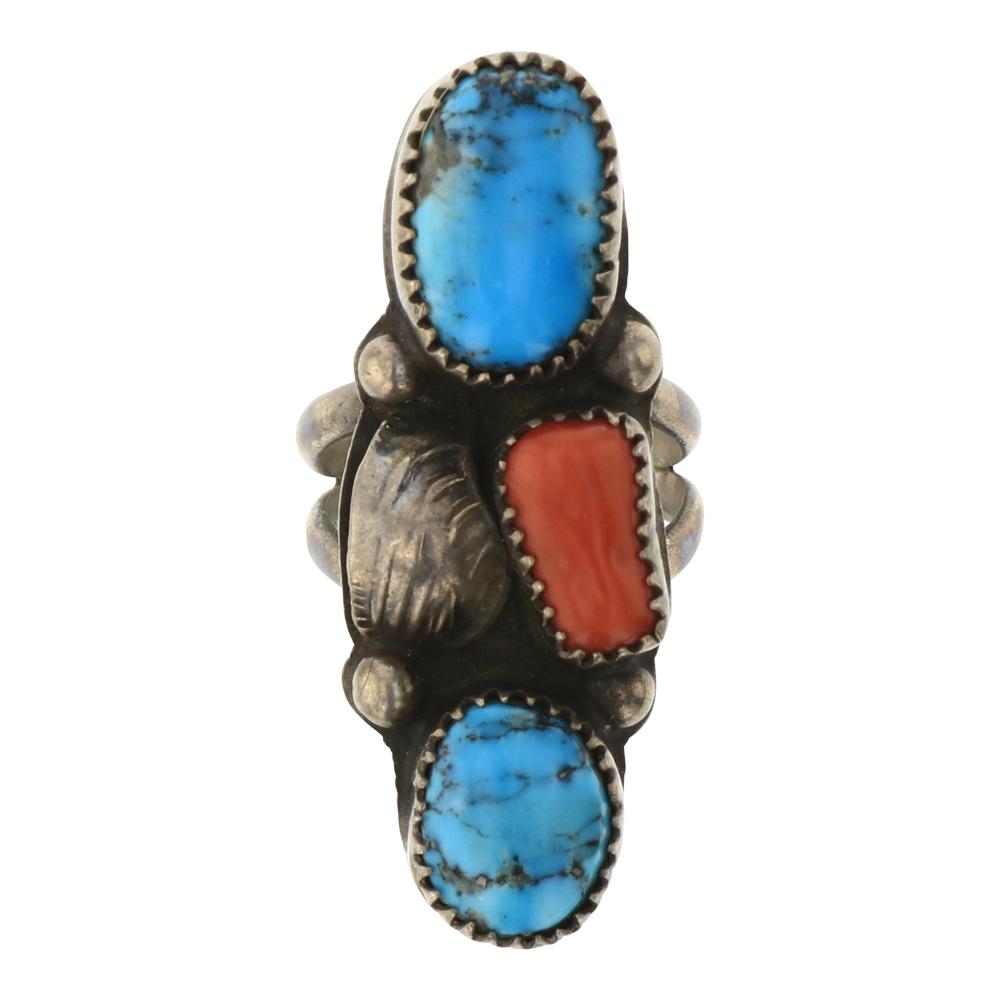 Kingman Turquoise & Freeform Coral Ring (1 of 3)