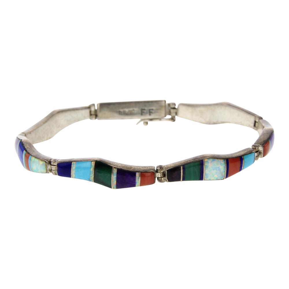 Navajo Mixed Stone Inlay Link Bracelet (1 of 4)