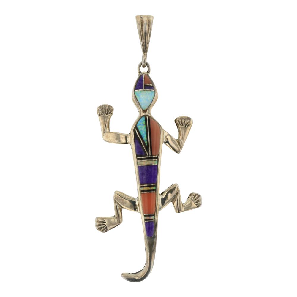 Navajo Inlay Coral Charoite Synthetic Opal Lizard (1 of 2)