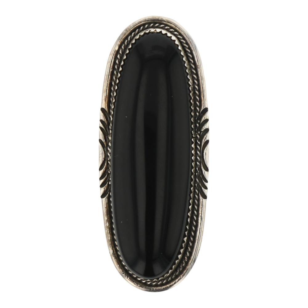 Dine Begay Black Onyx Long Oval Index Finger Ring (1 of 3)