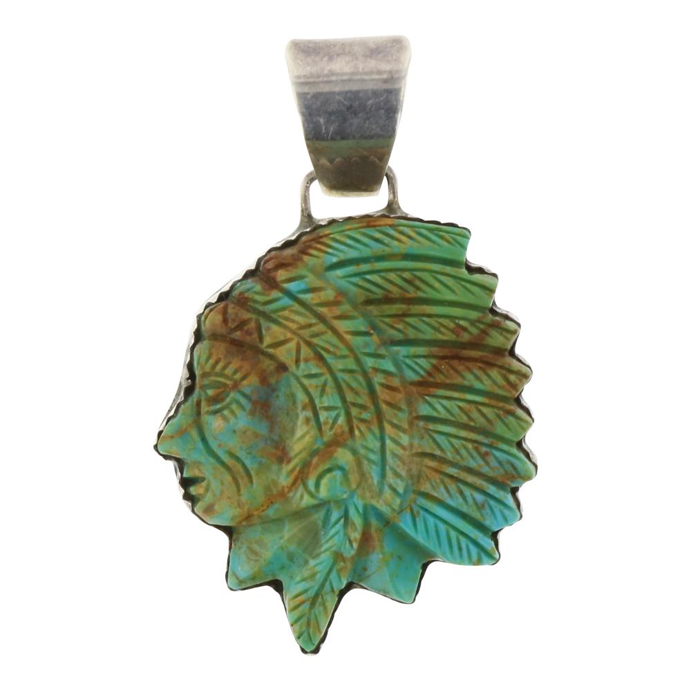 Nevada Turquoise Carved Chief Pendant (1 of 2)