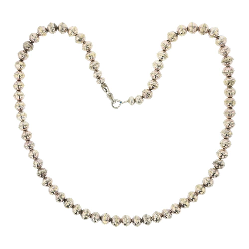 Navajo Plain Silver Bench Beads Necklace (1 of 2)