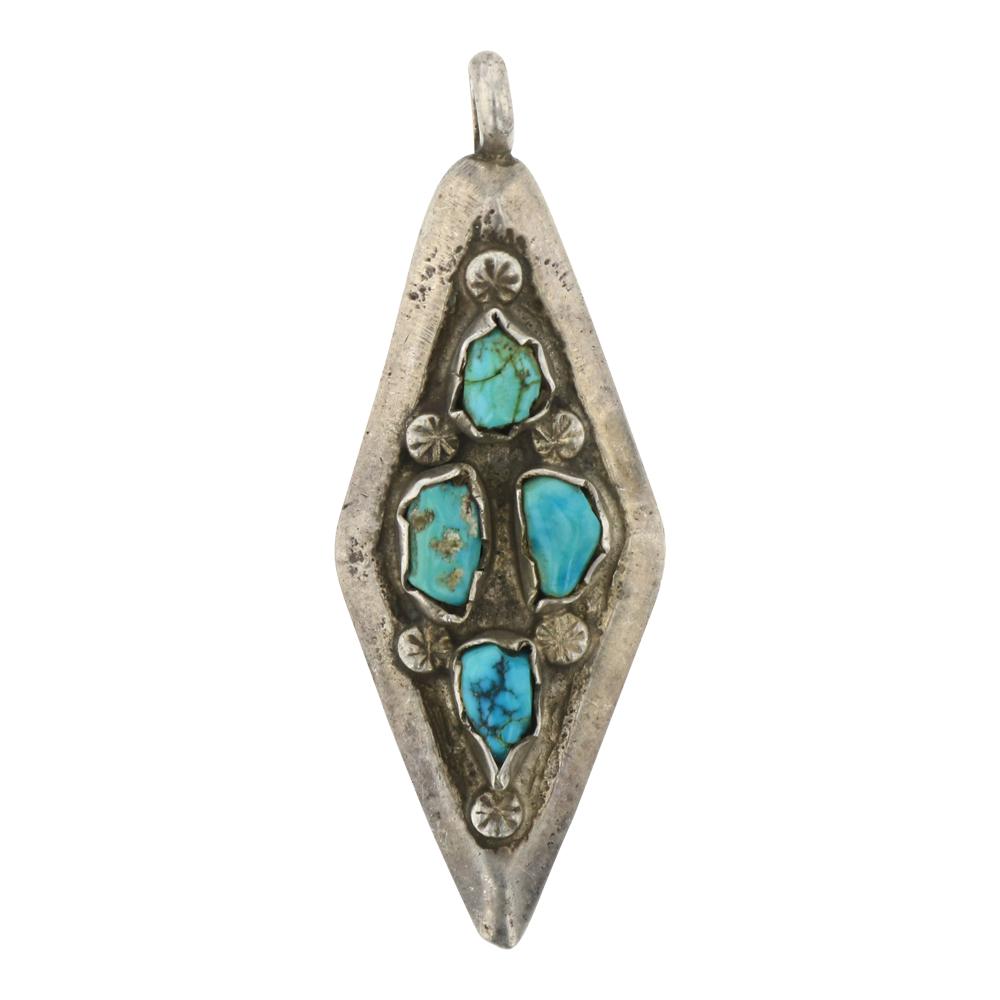 Vintage Nugget Turquoise Pendant: Sterling Silver | Genuine Nugget Turquoise | Vintage Nugget Turquoise Pendant | Navajo Native American Southwest Indian Jewelry | Weight: 13.5 Grams, | Dimensions: Pendant: 1" x 2.5" |