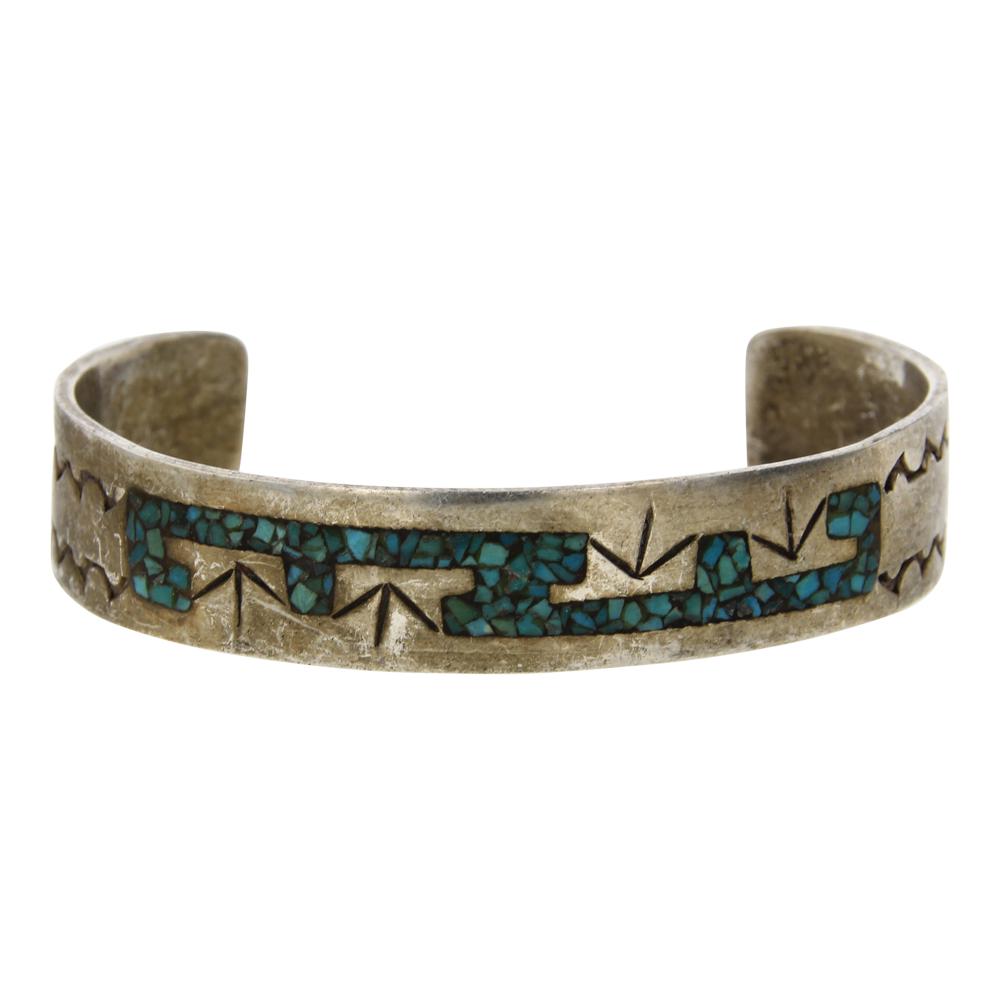 Vintage Turquoise Chip Inlay Cuff Bracelet (1 of 3)