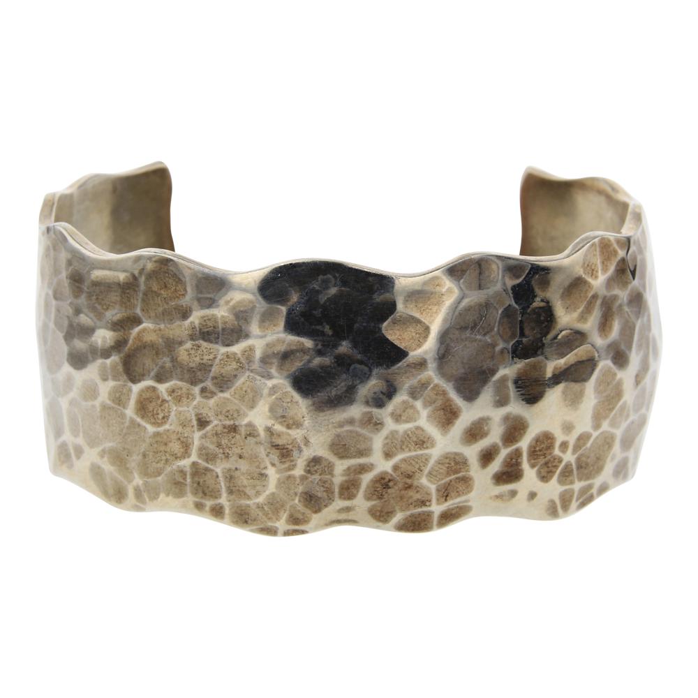 Contemporary Plain Silver hammered Cuff Bracelet (1 of 4)