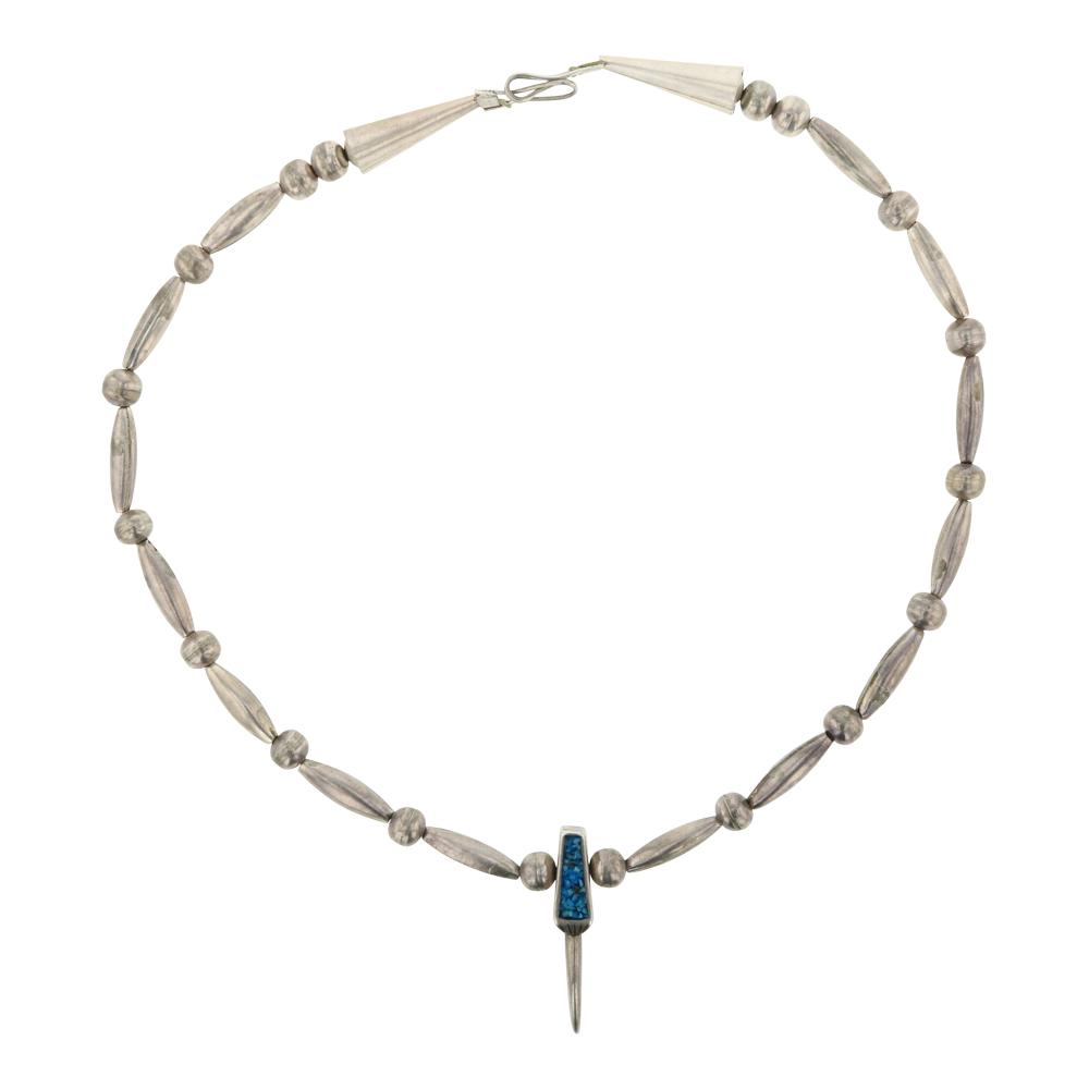 Vintage Chip Inlay Turquoise Bear Claw Design Choker: Sterling Silver | Genuine Turquoise | Vintage Chip Inlay Turquoise Bear Claw Design Choker | Navajo Native American Southwest Indian Jewelry | Weight: 23.6 Grams, | Dimensions: Bracelet: 16" length, .