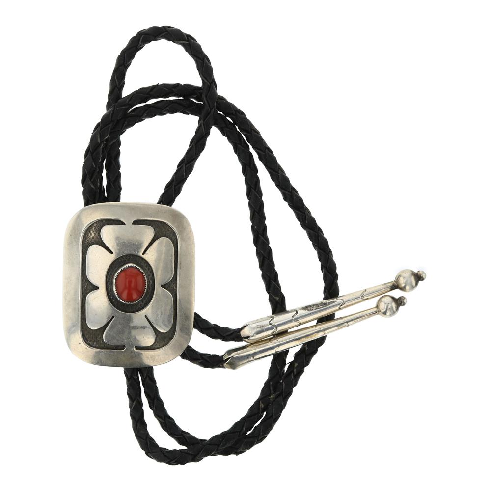 Vintage Pawn Coral Overlay Bolo Tie (1 of 3)