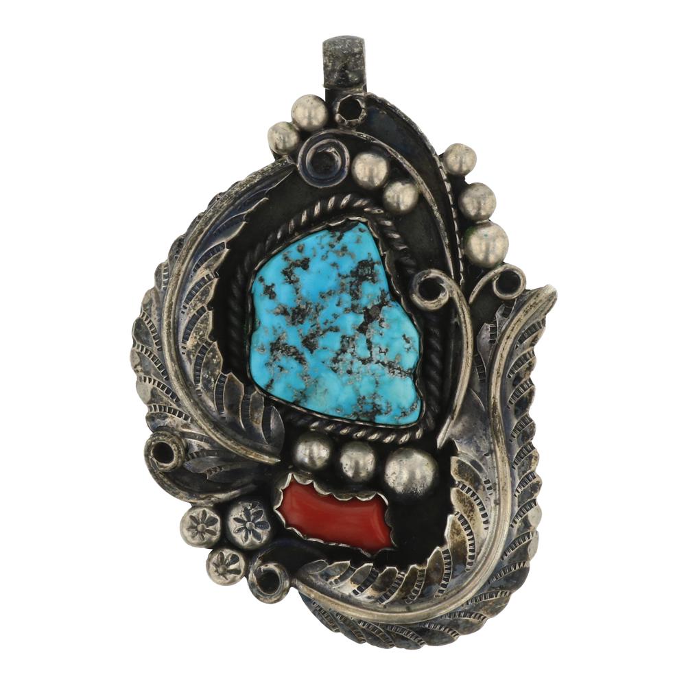 Old Pawn Turquoise & Coral Pendant (1 of 2)