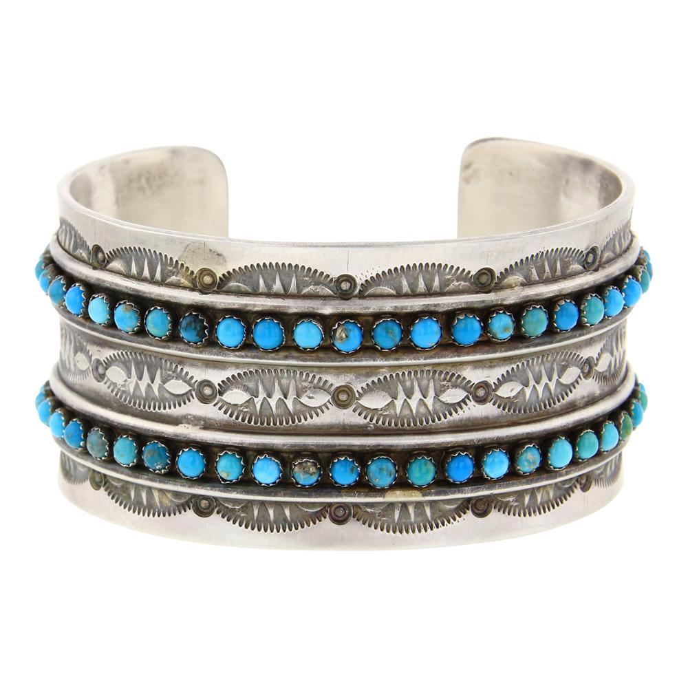 Paul Livingston Kingman Turquoise Row Cuff Bracelet (1 of 3)