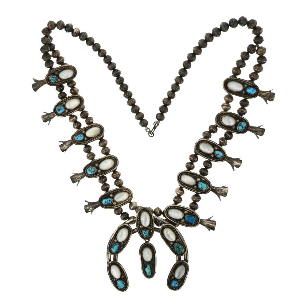 Old Pawn Kingman Turquoise & MoP Squash Blossom (1 of 3)