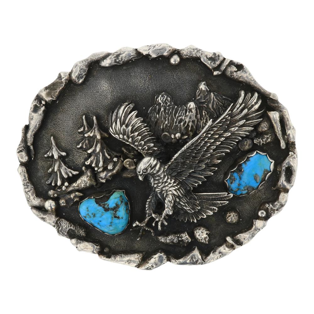 Vintage Kingman Turquoise Eagle Belt Buckle (1 of 2)