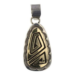 Peter Nelson 14K Gold Over Sterling Silver Overlay: Sterling Silver & 14K Gold | | Peter Nelson 14K Gold Over Sterling Silver Overlay Pendant | Navajo Native American Southwest Indian Jewelry | Weight:7.5 Grams, | Dimensions: Pendant: .75" x 1.5" | Sig