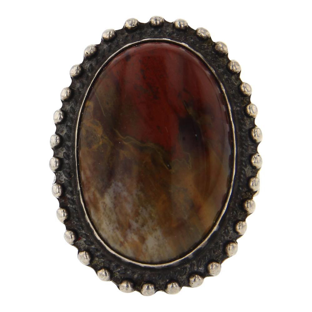 Vintage Pawn Jasper Ring: Sterling Silver | Genuine Jasper | Vintage Pawn Jasper Ring | Navajo Native American Southwest Indian Jewelry | Weight:10.6 Grams, | Dimensions: Ring: 7.25 size, 1.25" face width |