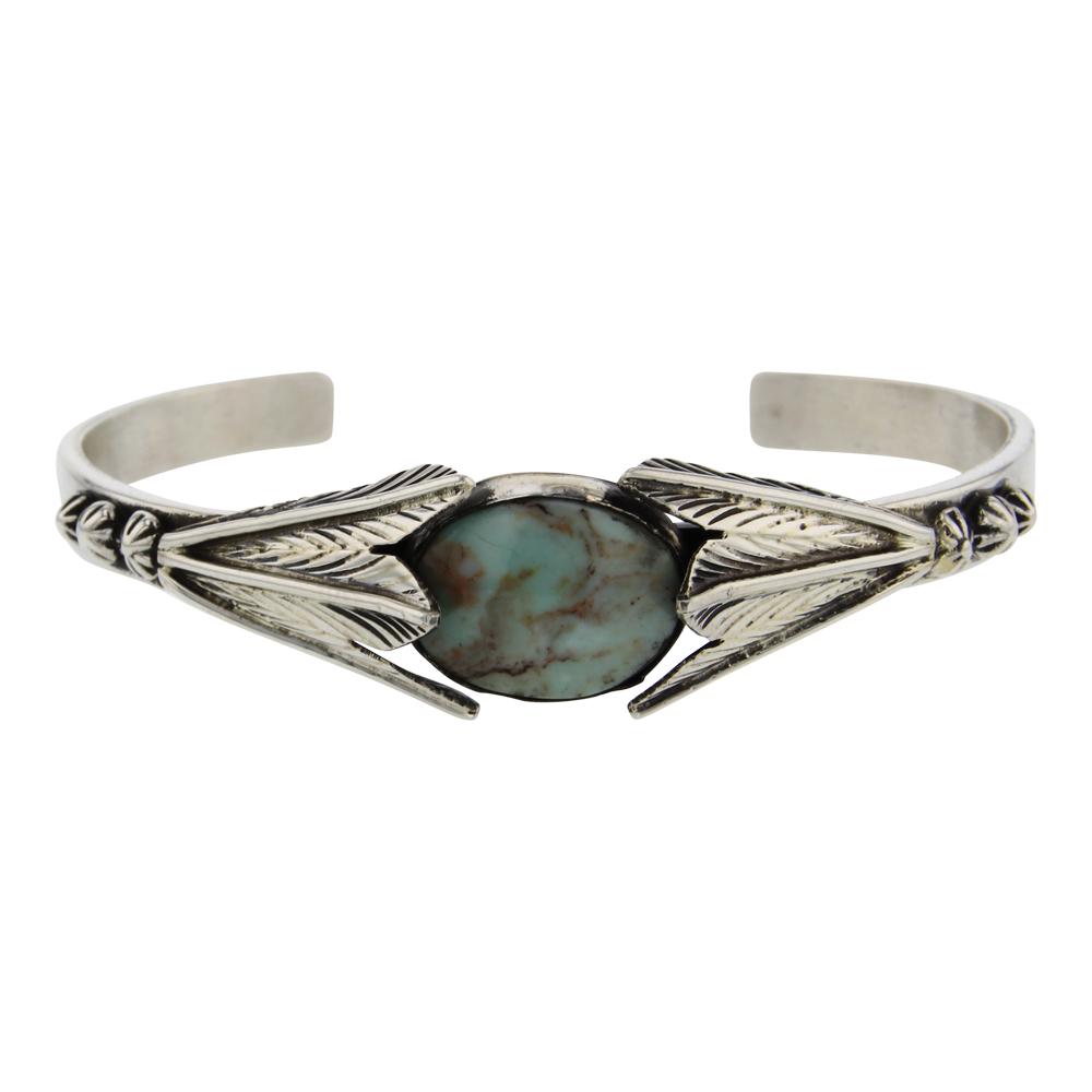 Vintage Turquoise Emer Thompson Navajo Bracelet: Sterling Silver | Genuine Turquoise | Vintage Turquoise Emer Thompson Navajo Bracelet | Navajo Native American Southwest Indian Jewelry | Weight:27.7 Grams, | Dimensions: Bracelet: 5.75" inner, 1.25"