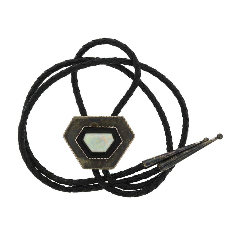 Vintage Opal Bolo Tie: Sterling Silver | Genuine Opal | Vintage Opal Bolo Tie | Navajo Native American Southwest Indian Jewelry | Weight:35.9 Grams, | Dimensions: Bolo Tie: 18" length, 1.75" x 1.25" bolo |