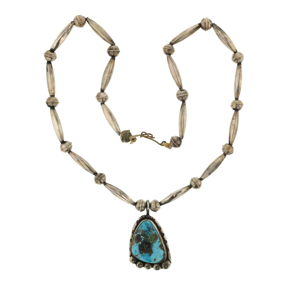 Old Pawn Nevada Turquoise Fluted & Bench Beads Necklace (1 of 3)