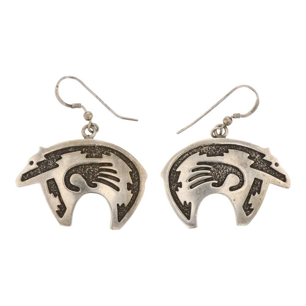 Navajo Plain Silver Overlay Bear Earrings (1 of 2)