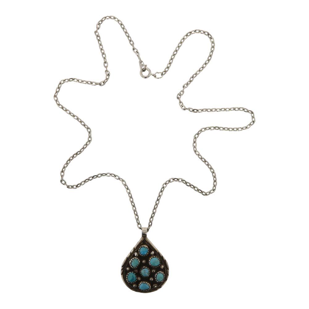 Kingman Turquoise Necklace: Sterling Silver | Genuine Kingman Turquoise | Kingman Turquoise Necklace | Navajo Native American Southwest Indian Jewelry | Weight: 9.6 Grams, | Dimensions: Necklace: 20" length, 1" x 1.5" pendant |