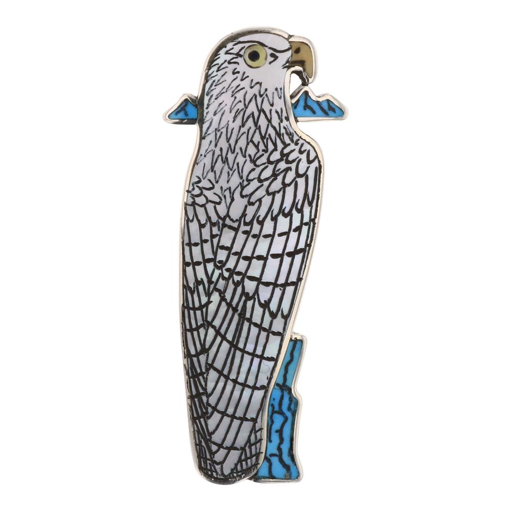 Zuni Mother of Pearl & Turquoise Inlay Eagle Pin (1 of 2)