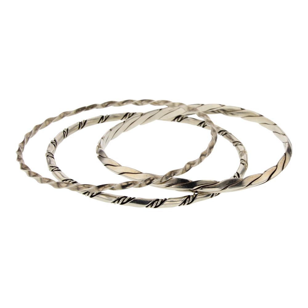 Lot of Three Plain Silver Bangle Bracelet (1 of 3)