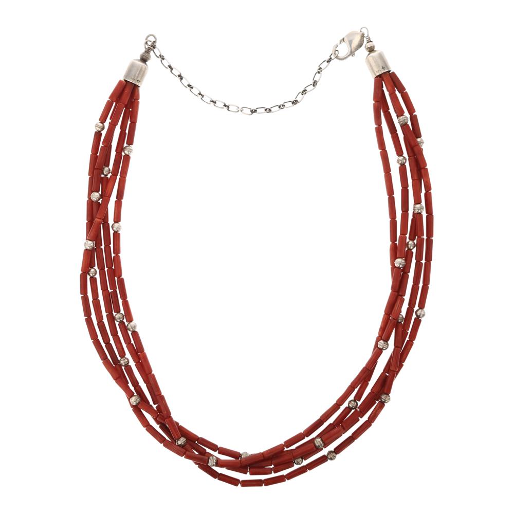 Navajo Strung Bamboo Coral Necklace (1 of 3)
