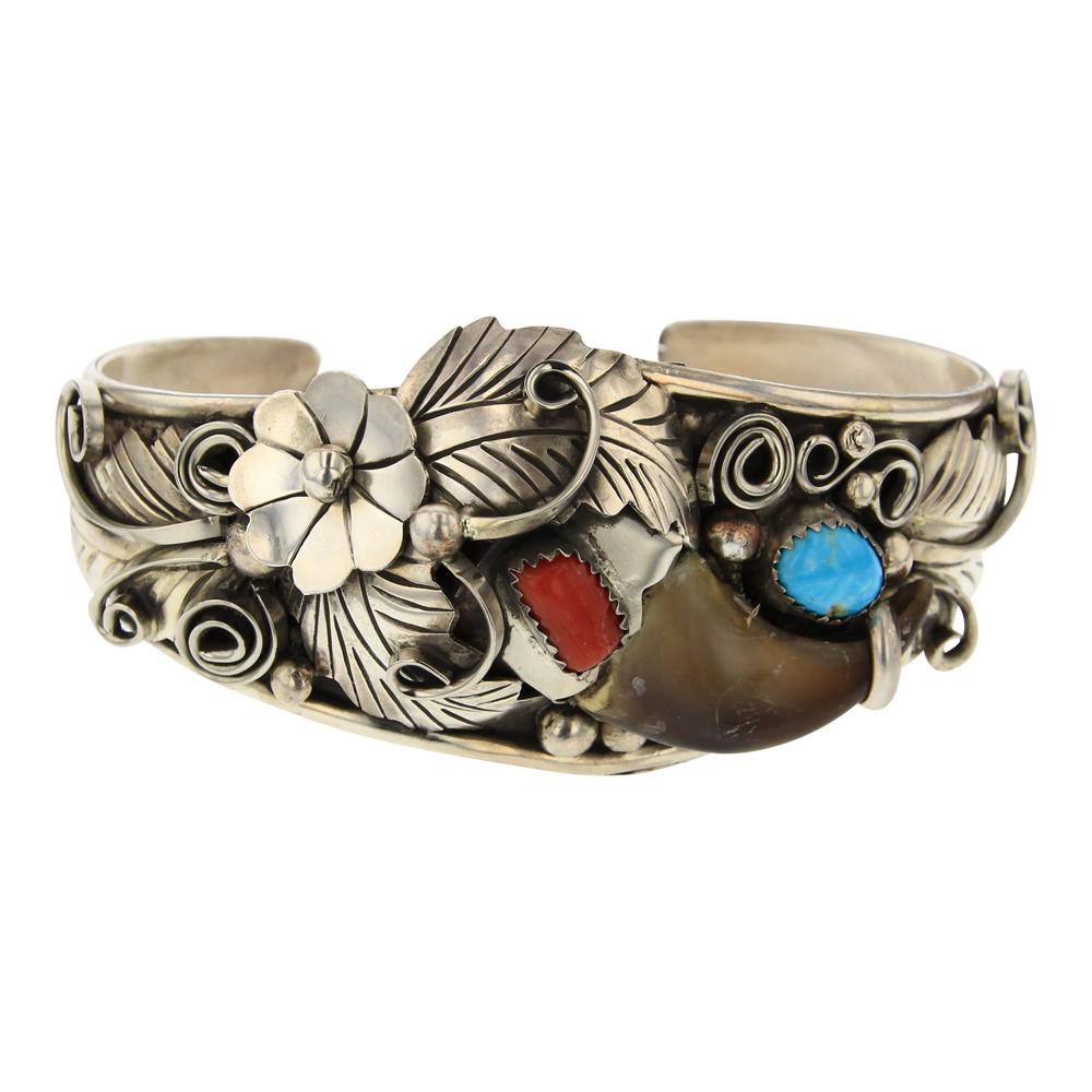 Turquoise & Coral Bear Claw Cuff Bracelet (1 of 4)
