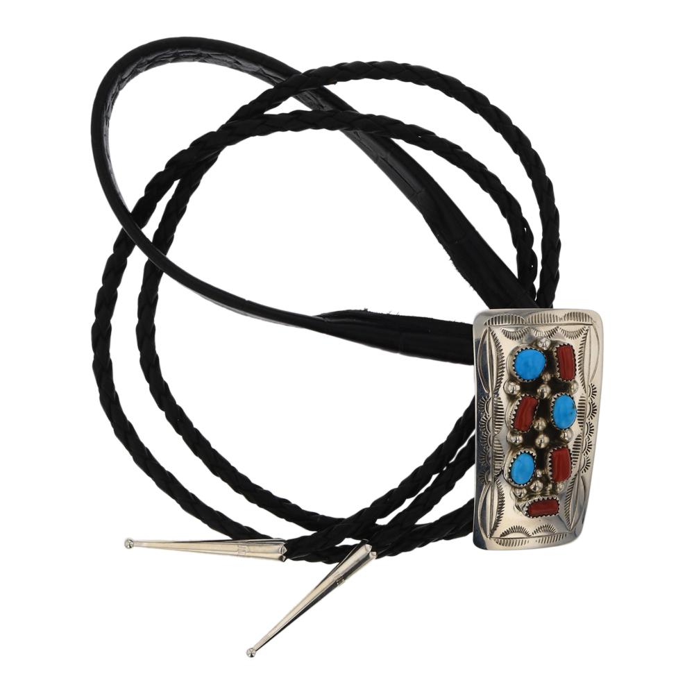 Turquoise & Coral Traditional Bolo Tie (1 of 3)