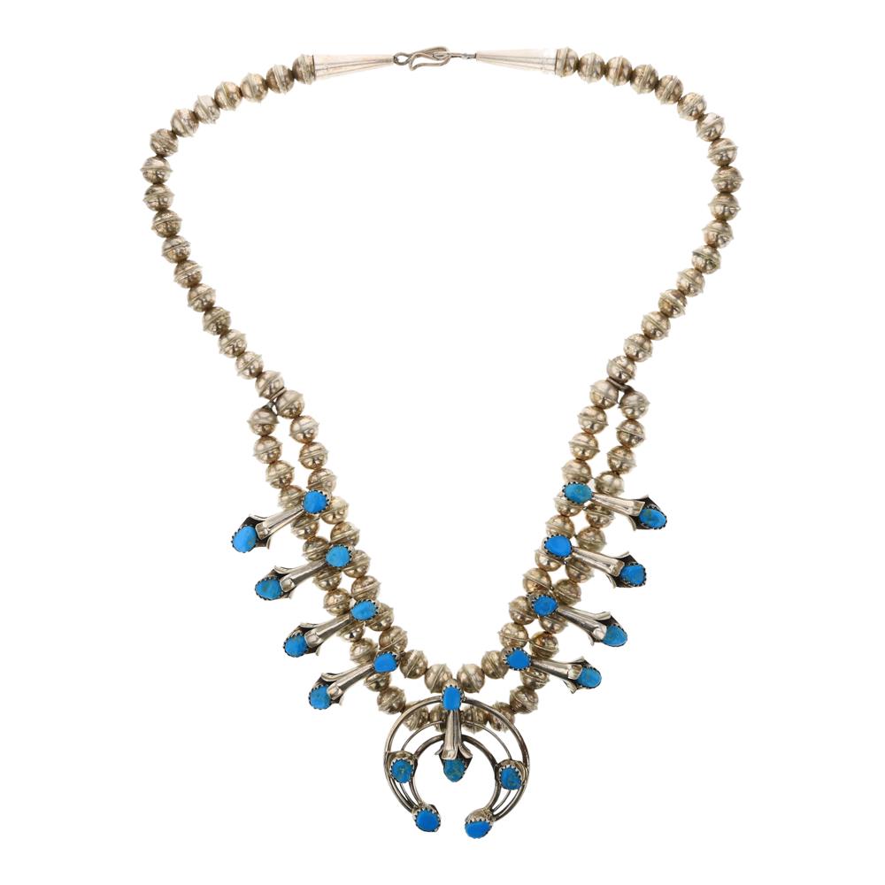 Kingman Turquoise Small Squash Blossom Necklace (1 of 3)