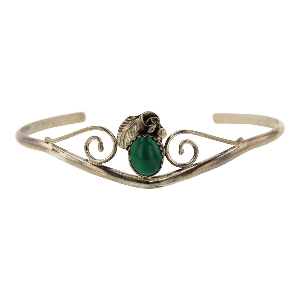 Vintage Malachite Bracelet: Sterling Silver | Genuine Malachite | Vintage Malachite Bracelet | Navajo Native American Southwest Indian Jewelry | Weight: 6.2 Grams, | Dimensions: Bracelet: 5.25" inner, 1.25" gap, 6.5" total, .75"
