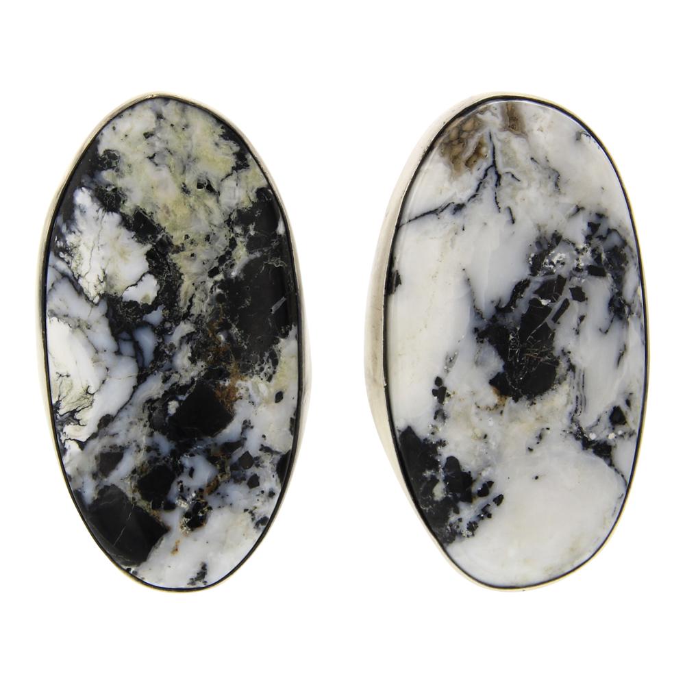 Timothy Yazzie White Buffalo Earrings: Sterling Silver | Genuine White Buffalo | Timothy Yazzie White Buffalo Earrings | Navajo Native American Southwest Indian Jewelry | Weight: 23.6 Grams, | Dimensions: Earrings: .75" x 1.5" (for both) |