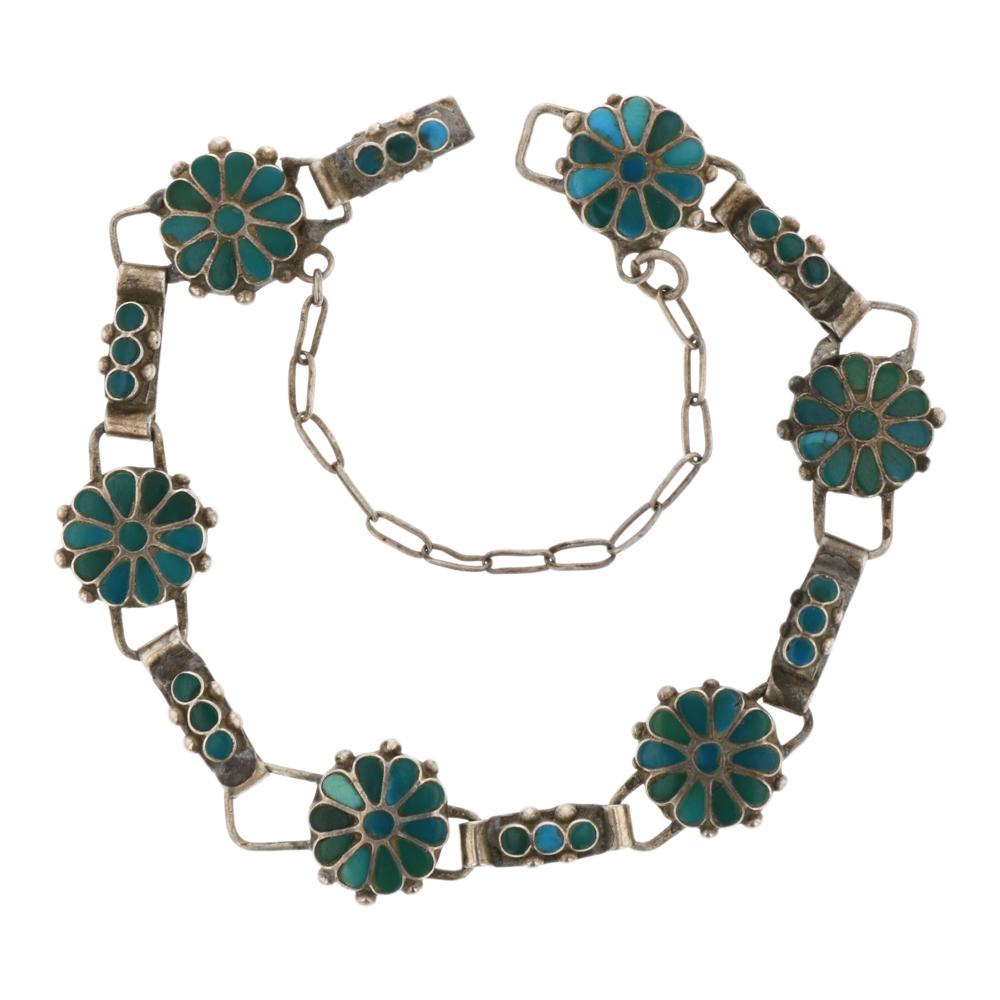Dishta Vintage Pawn Zuni Inlay Turquoise Link Bracelet (1 of 2)