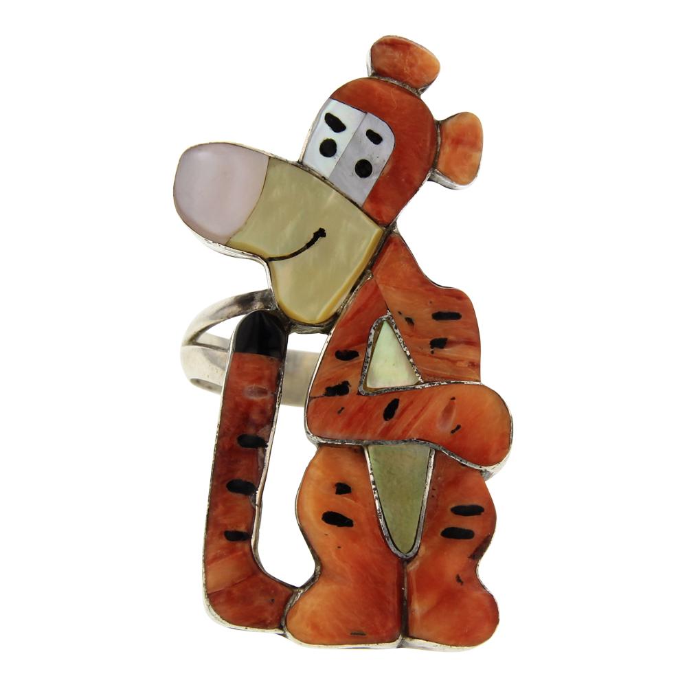 Zuni Inlay Spiny Oyster & Shell Tigger Ring (1 of 2)