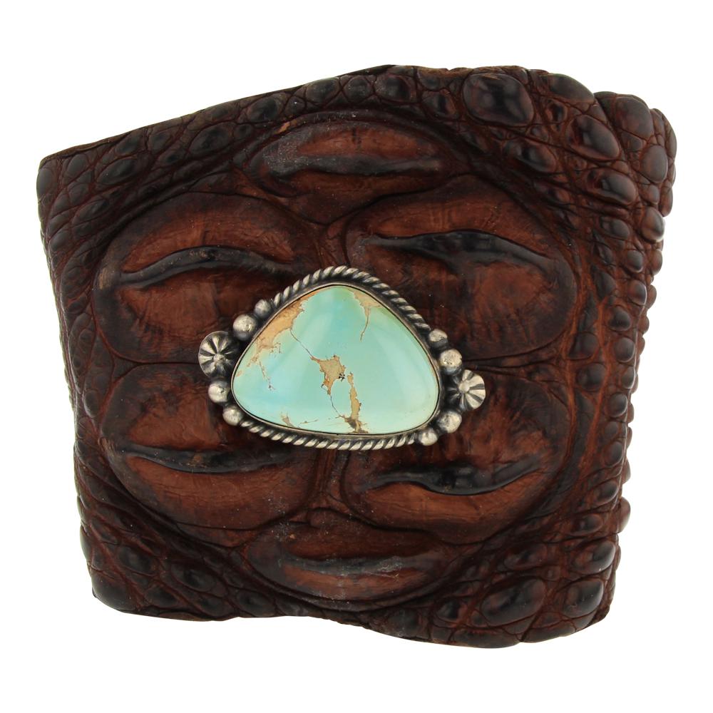 Royston Turquoise on Leather Bracelet (1 of 4)