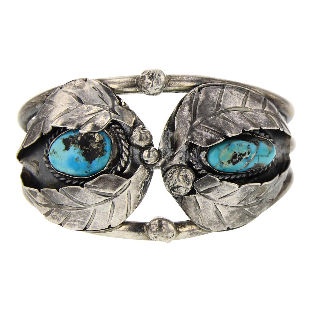 Old Pawn Turquoise Leaf work Bracelet (1 of 3)