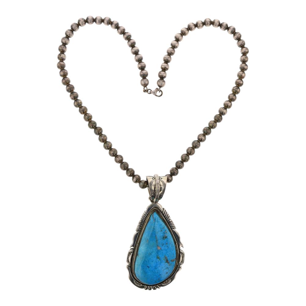 Larry Spencer Kingman Turquoise Pendant on Navajo (1 of 3)