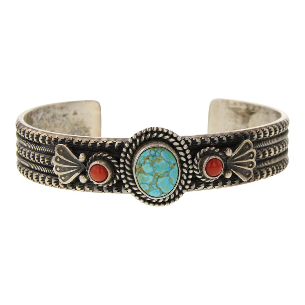 Michael Calladito Turquoise & Coral Cuff Bracelet (1 of 4)