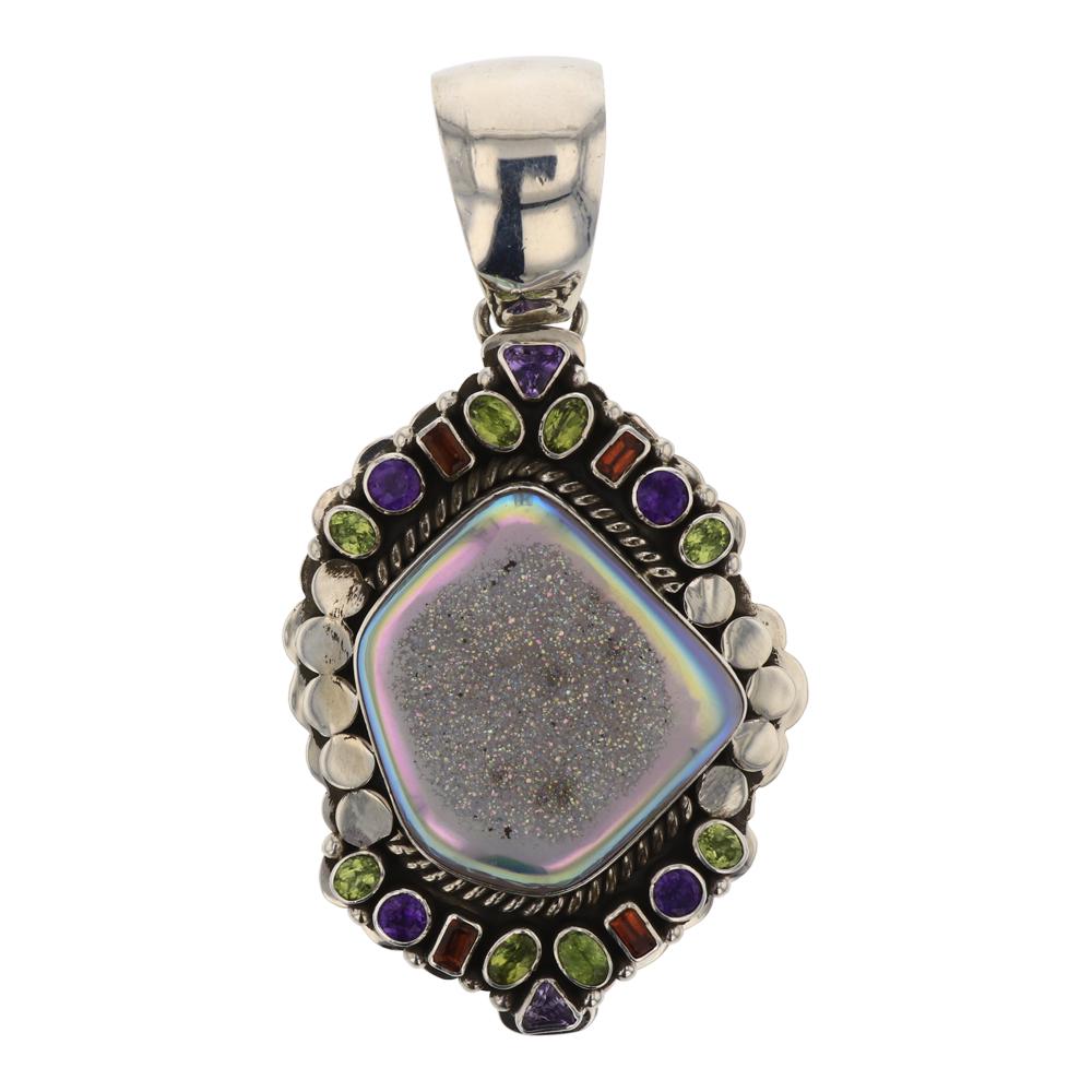 Paul Livingston Druzy Quartz & Faceted Gems Pendant (1 of 2)